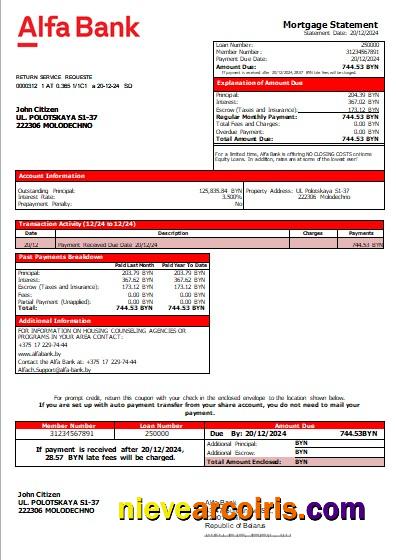 Belarus Alfa bank mortgage statement